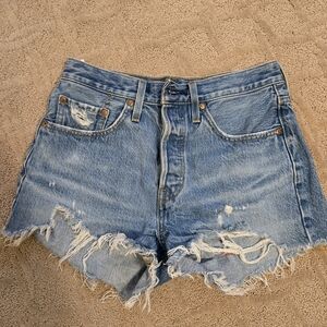 Levi's Blue Distressed Jean Shorts